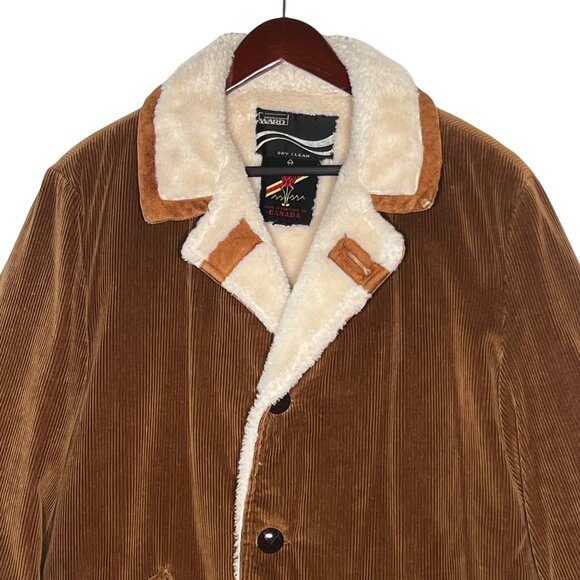 VNT Montgomery Ward Men Brown Corduroy Sherpa Winter Coat 44T